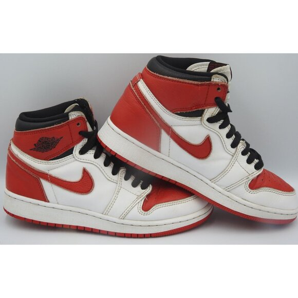 Nike Boys Air Jordan 1 Retro High OG White Red Lace-Up Sneaker Shoes Size 5Y - Picture 7 of 8